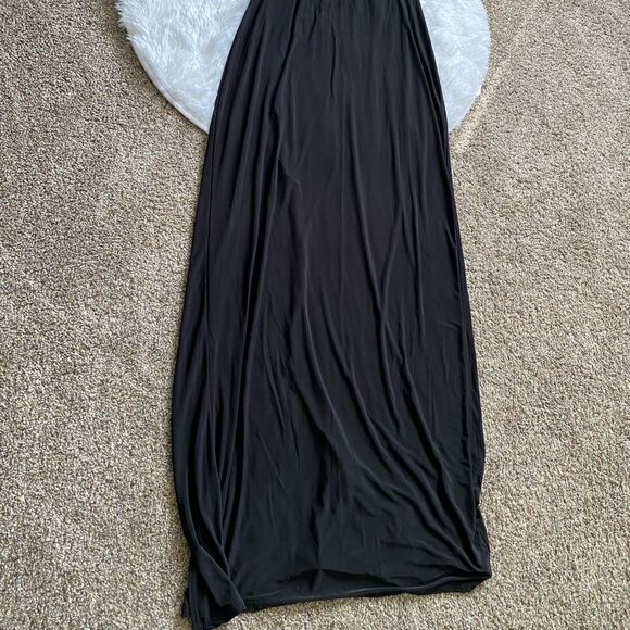 Prettylittlething Maxi Dress Black High Slit Thin Lightweight Sexy FLAWED New - Picture 8 of 14